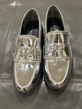 Tory Burch Women’s Metallic Silver Penny Loafers